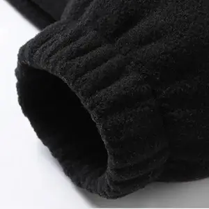 Men's Black Fleece Half Zip Pullover Jacket Stand Collar Pockets Relaxed Fit Casual Classic Menswear Coats