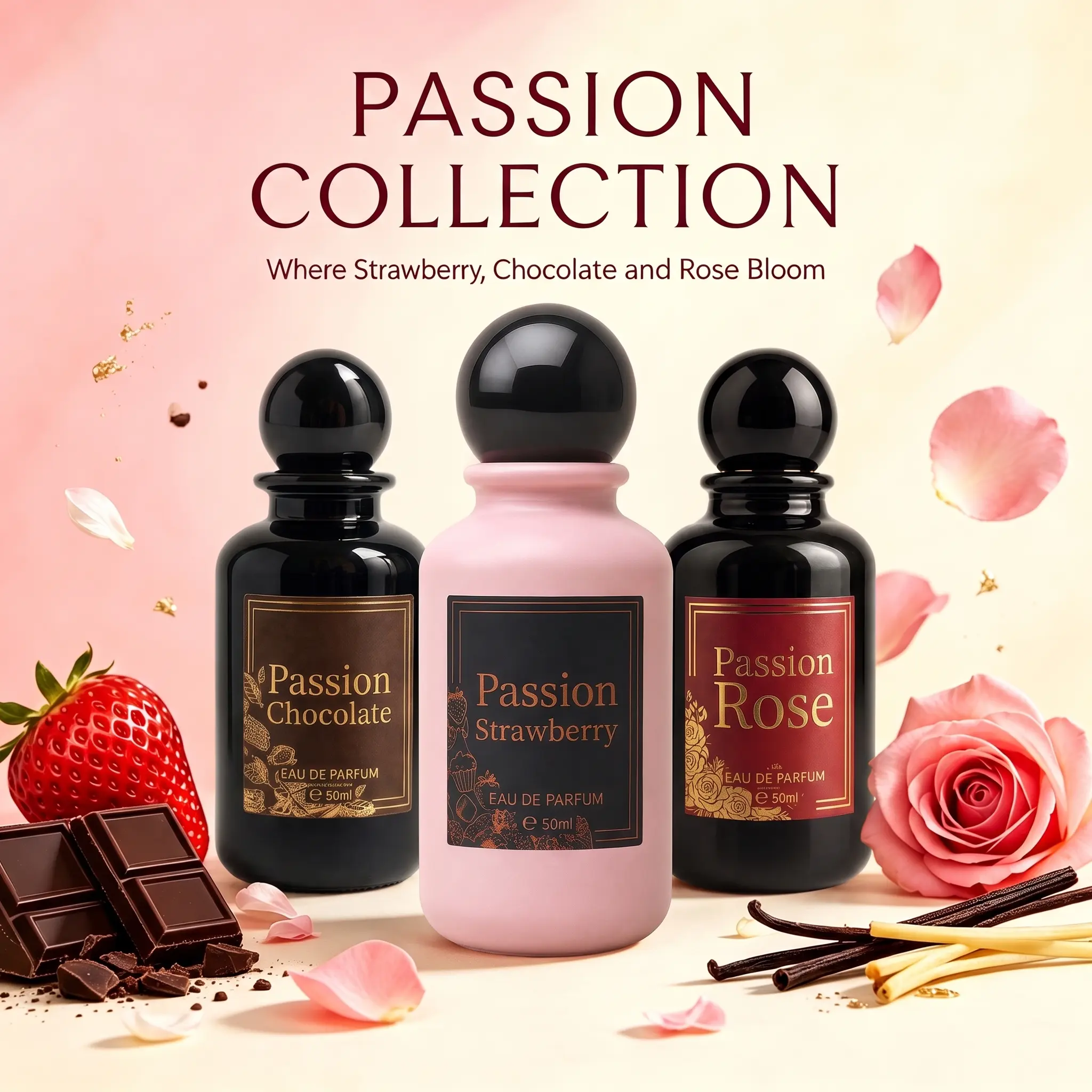 Ladies' 3-piece EDP Fragrance Set - Strawberry, Floral, Chocolate Dessert Notes, Long-lasting fragrance, vegan and free of animal ingredients, suitable for both men and women, birthday and holiday gift perfume