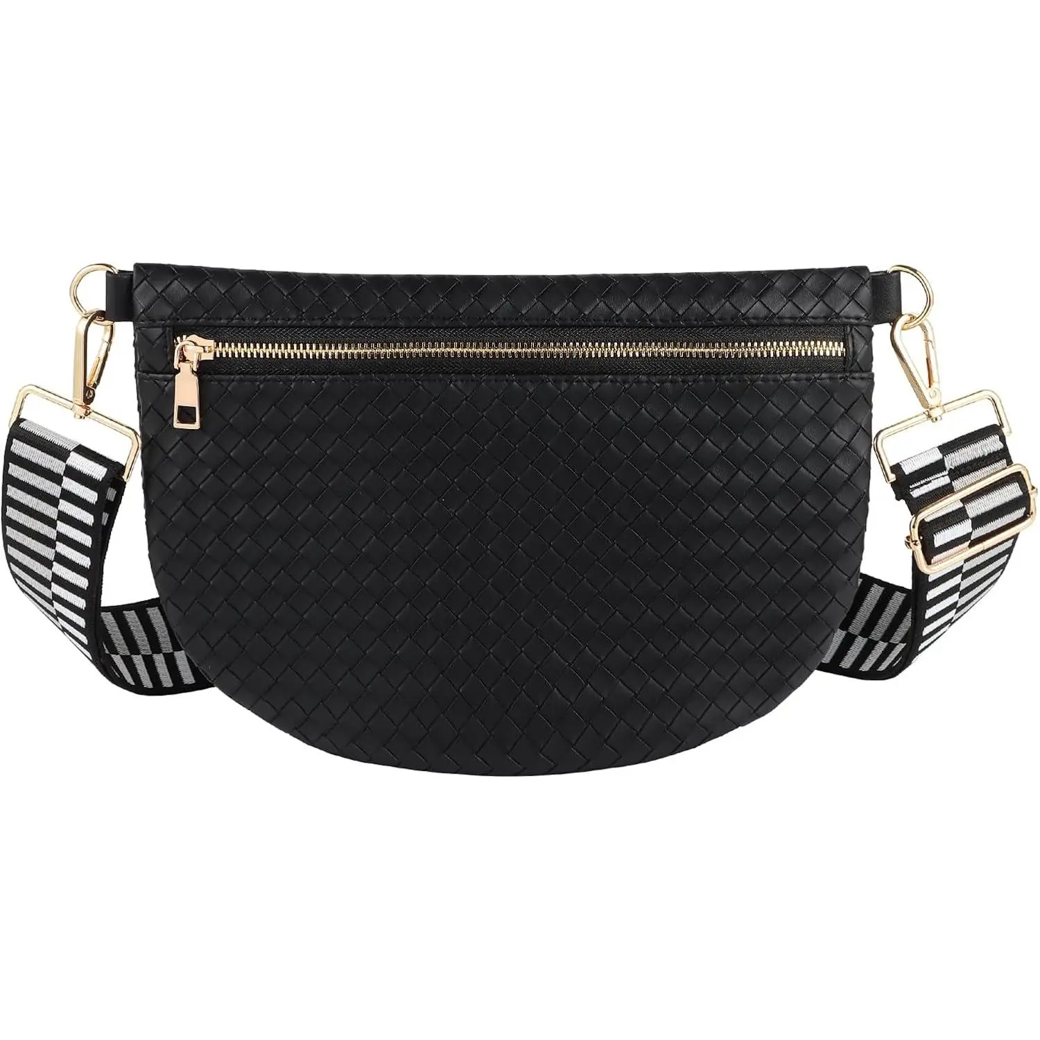 Woven Crossbody Bags for Women Leather Belt Bum Sling Purse Fanny  Pack Chest  Bag for Women-Black