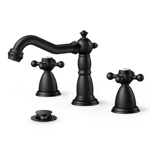 FORIOUS Vintage 3 Hole Bathroom Faucets Oil Rubbed Bronze, 2 Handle 8 Inch Widespread Antique Faucet for Bathroom Vanity RV Farmhosue Sink with Metal Pop Up Drain and Supply Lines