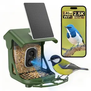 CINMOORE Smart Bird Feeder with Camera - Solar Powered, AI Bird Recognition, 2.4G WiFi 2.5K HD Video Live Stream, Full Color Night Vision, Instant Arrival Alerts, Weatherproof Bird House for Outside