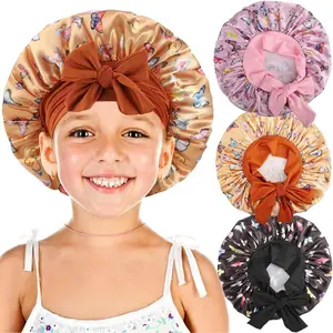3 count  Bonnets for Girls, Satin Silk Bonnet with Wide Elastic Tie Band,  Bonnet Sleeping Cap with 6 count Hair Scrunchies