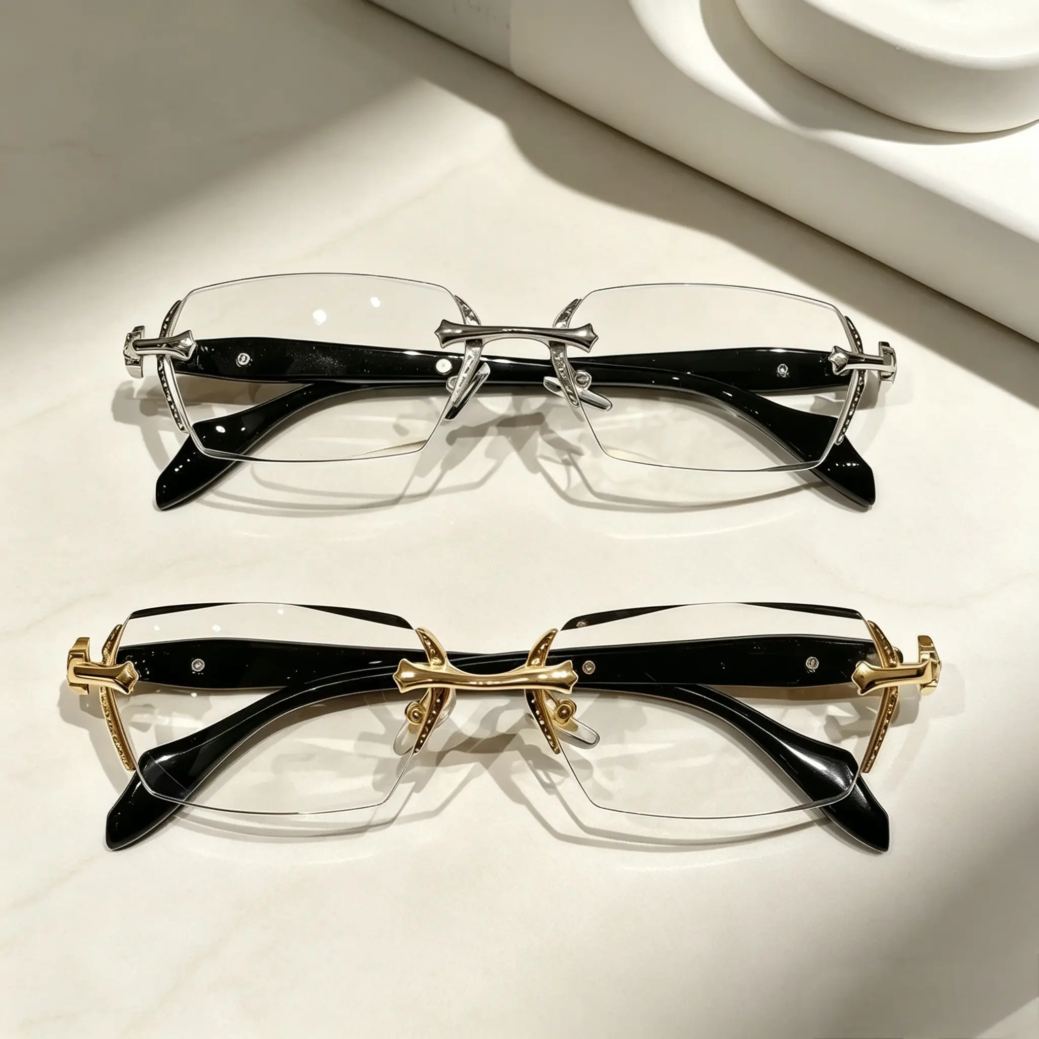 Adult Rimless Rectangle Blue Light Glasses, Non-Prescription Polycarbonate Lenses with Diamond-Cut Beveled Edges - Fashion Metal Frame for Computer Gaming & Street Style, Mother's Day Gift, Metal Frame Glasses