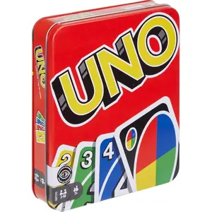 Mattel Games UNO Card Game in Travel & Storage Tin for Kid, Adult & Family Nights & Parties, Color Blind Accessible & Customizable Deck (Amazon Exclusive)