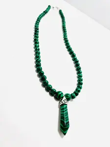 17.5" Malachite Pendulum Necklace Adorned With 6mm Malachite Beads