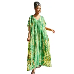 Women Plus Size Ethnic Print Kaftan Dress Swimsuit Cover Up,Mrs. Roper Kaftan, Swimsuit, bubu, mumu, Casual Womenswear Boho Caftan Baggy Beach Chic Summer Bohemian Drape Coat - Olive Tone