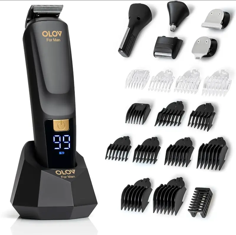 OLOV Beard/Hair Shaver for Men - All-in-One Mens Grooming Kit with Trimmer for Beard, Nose, face, Cordless Hair Clippers Electric Razor, Black Comfort