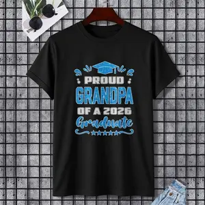 Proud Grandpa of a Class of 2026 Graduate Shirt Family T-Shirt, 100% Cotton, Single Side Printed, Black Short Sleeve T-shirt, Gift for Family Friends, S-XXXL, 1 pc, Fabric Weight 180g