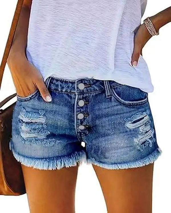 Vhein Women's Mid-High Rise Ripped Stretchy Soft Denim Shorts - Traditional, Sexy, Casual, Zipper-Accented 90s Baggy Bottoms, Fashion Pick That Fits Summer Beach Streetwear & Everyday Shirt Pairing (Denim Shorts for Women), Dressy