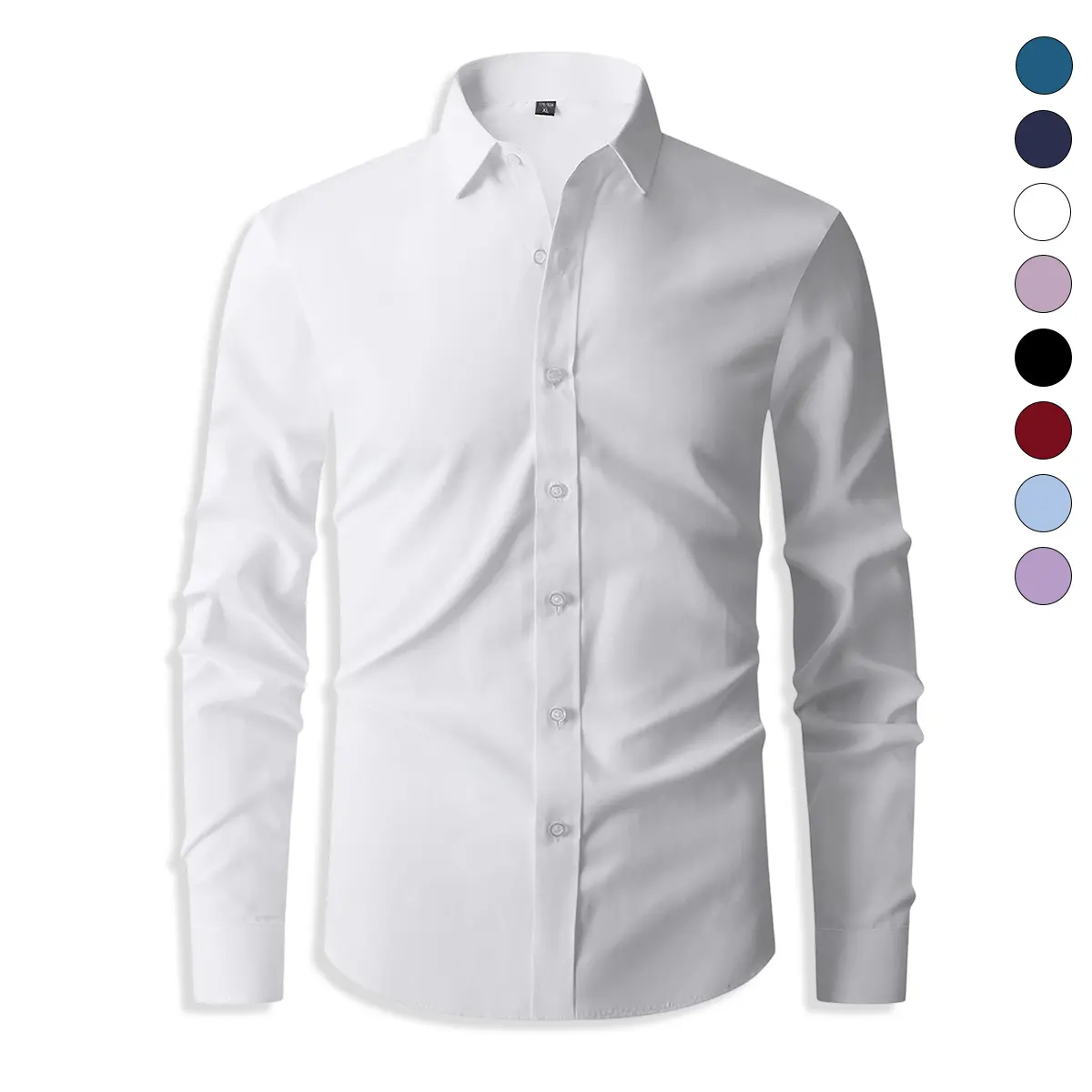 Men's Business-Casual Shirt, Simple Solid Color Long Sleeve Button-Down with Classic Collar, Regular Fit for Office or Everyday Casual Wear, Basic, Business Casual Tops