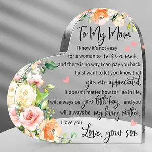 Mom Gifts for Mother's Day Heart Acrylic plaque Women Mothers Birthday Gifts Sign Acrylic Mother's Day flower Plaque Presents from Daughter Son Valentines Gift,