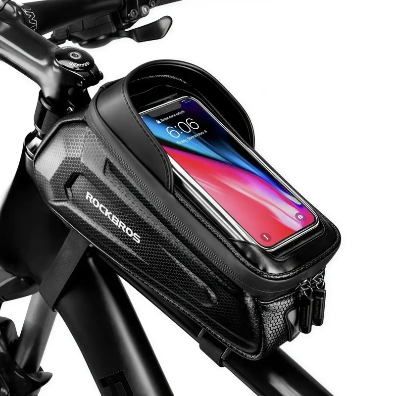ROCKBROS Bike Bag E-bike Phone Mount Bag Bicycle Accessories Pouch, EVA Waterproof Bike Phone Holder Top Tube Front Frame Bag Handlebar Bags Compatible Phones Under 6.8”