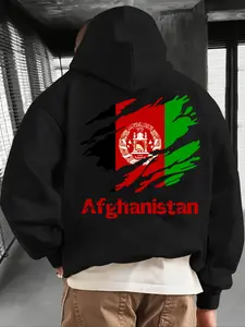 Men's Afghanistan Print Zip Hoodie, Fall & Winter Casual Regular Fit Long Sleeve Sweatshirt, Fashion Daily Wear Clothing