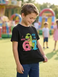 A "67" T-Rex Dinosaur Meme 7th Birthday T-Shirt for My Six-Year-Old, Now Seven |   Spring/Summer Casual Boys' and Girls' Top, Round Neck, Regular Sleeve kids stuff cute clothes cute clothes