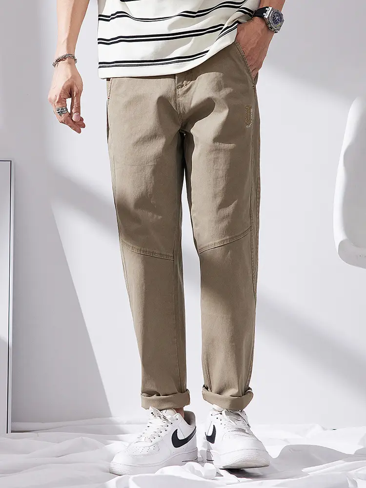 [HY603] Menswear Vintage Classic Cowboy Khaki Pants, Flannel Fabric Men's Bottoms Blue Jeans
