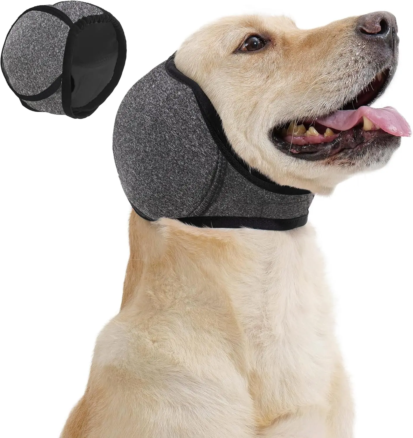 Dog Calming Hoodie Ear Wraps for Dogs, Waterproof Dogs Swim Cap, Pet Ear Cover Muffs for Anxiety Relief Noise Cancelling, Doggy Head Warp Ear Protection for Hematoma Fireworks Bath Swim BlowGrey)