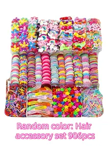 906pcs - girls' rainbow hair accessory set, Hair accessories sets, with multiple styles and quantities, including various elastic hair ties, hair bands, rainbow ponytail clips, suitable for daily clothing headwear styling and design combination