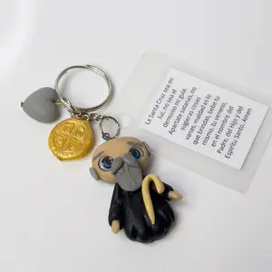 San Benito Keychain - Cold Porcelain, with Prayer Card