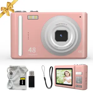 4K UHD Digital Camera with 48MP Sensor, 32GB SD Card, 16X Zoom, 11 Photo Modes, For Teens & Beginners, Valentine's Day Gift Compact Portable,vintage camera, Baby Pink,Micro sd card, Teen Girl Gifts,Portable FHD Digital Camera