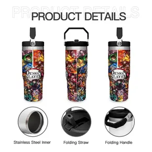 Demon Slayer 30 Ounce Kimetsu no Yaiba Themed Tumbler Insulated Stainless Steel Water Bottle Durable Thermos Flask with Folding Straw & Handle Multi-Purpose Drinking Cup for Home Office School Daily On-the-Go Perfect Gift