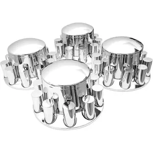 33 mm Standard Axle Cover Set Chrome Rear Axle Complete Wheel Cover Set Removable Hub Caps Screw-on Cylindar Lug Nut Covers for Semi Truck (4 Rear)