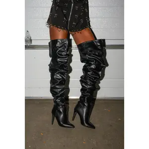 AZALEA WANG TORVIS RUCHED STILETTO BOOT IN BLACK