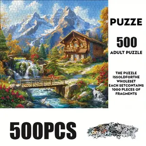 500 Piece Streamside Cabin Puzzle, Large Adult Family Interactive Toy, DIY Home Decor Brain Challenge, Holiday Scene, Perfect Gift