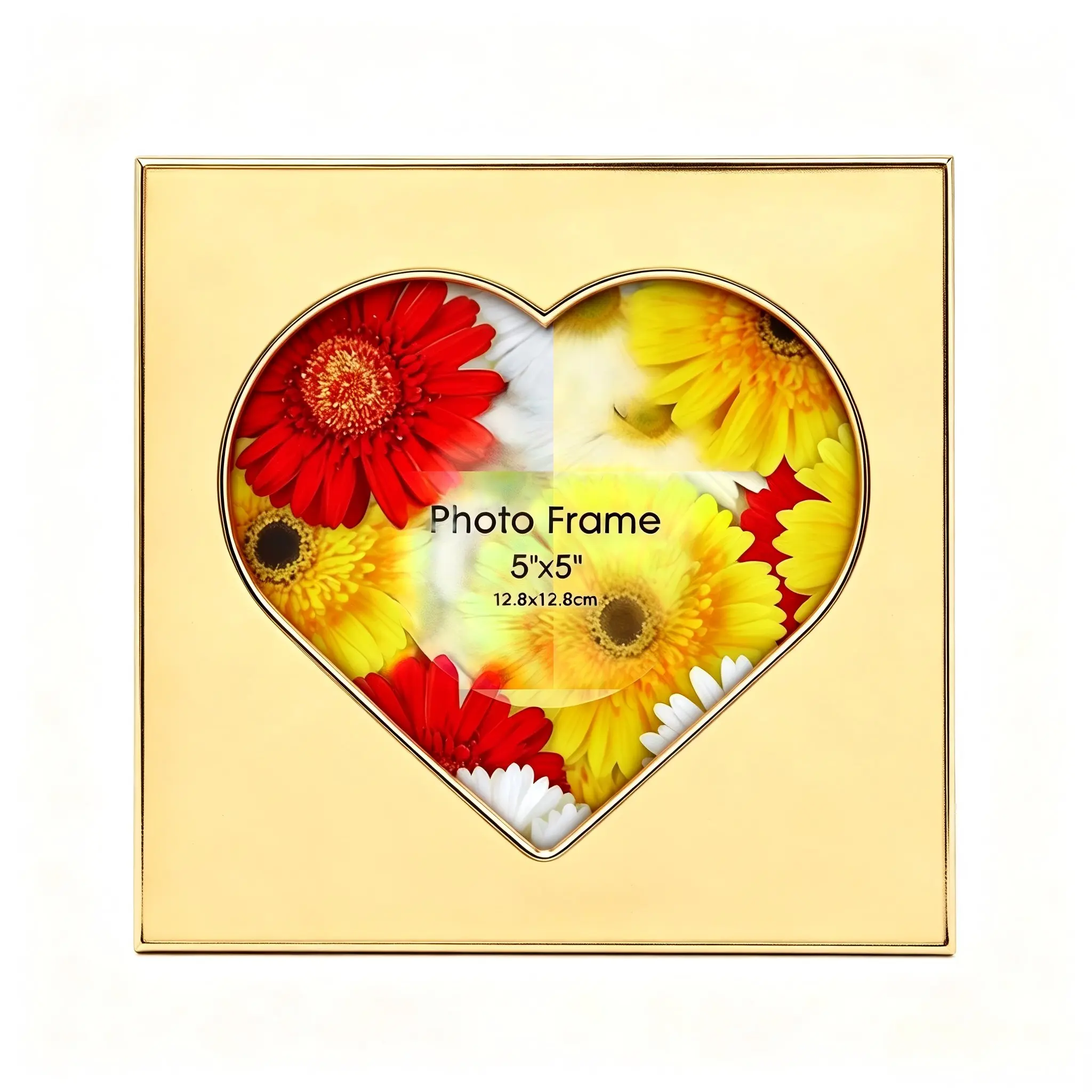Heart Metal Photo Frame 5x5 Small Gold Picture Frame Vintage Tabletop Display Decor for Loved Ones Couples Wedding Engagement Anniversary Valentine Gift Keepsake