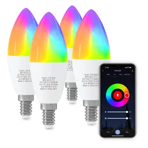 Smart Light Bulb Work with Alexa & Google Home, C37 E12 LED Light Bulb 2.4GHz WiFi & Bluetooth Color Changing APP Dimmable, Multicolor LED Bulb 450 Lumens, 2 / 4 Pack