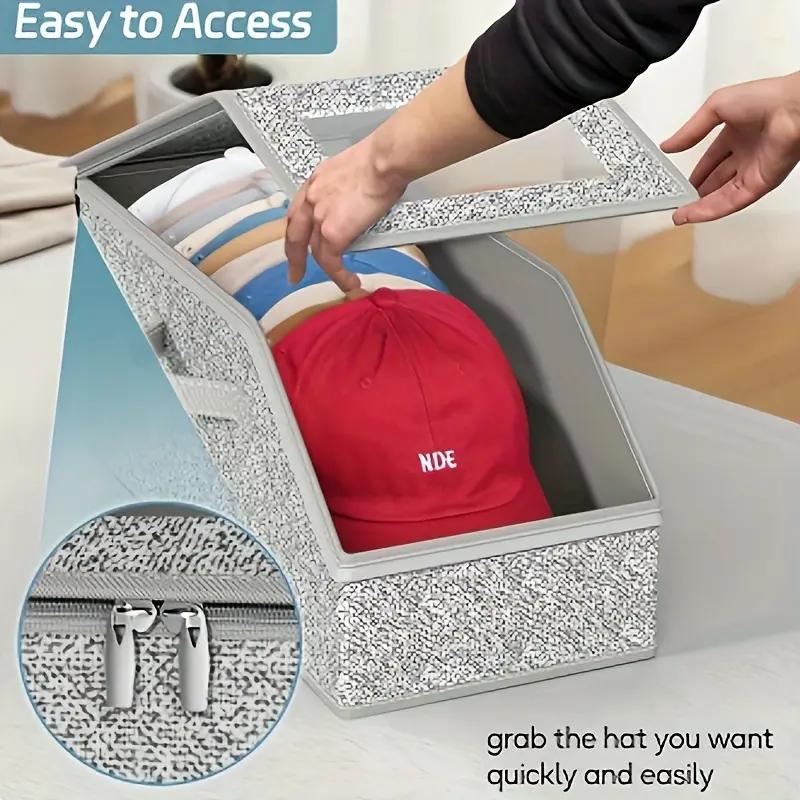 Stackable Hat Storage Boxes for Baseball Caps, Holds Up to 24 Hats, Durable Cardboard Box for Men, Classic Style, Wardrobe Organizer, gifts for boyfriend