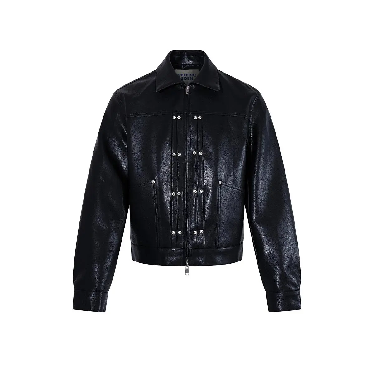 Aelfric Eden Baroque Studded Pleated PU Leather Jacket Zip Up Relaxed Fit Vintage Moto Streetwear Jacket Unisex