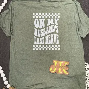 On My Husband's Last Nerve - Wife Life - Casual Wear - Comfort Tee - Womenswear Tshirt - Top Streetwear - Summer - Check Graphic Print