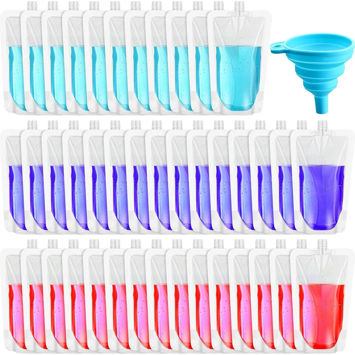50 count Plastic Liquid Pouch  Juice Pouches Travel Water Leak Proof Bags Bulk with Collapsible  Funnel for Travel Outdoor (32 oz)