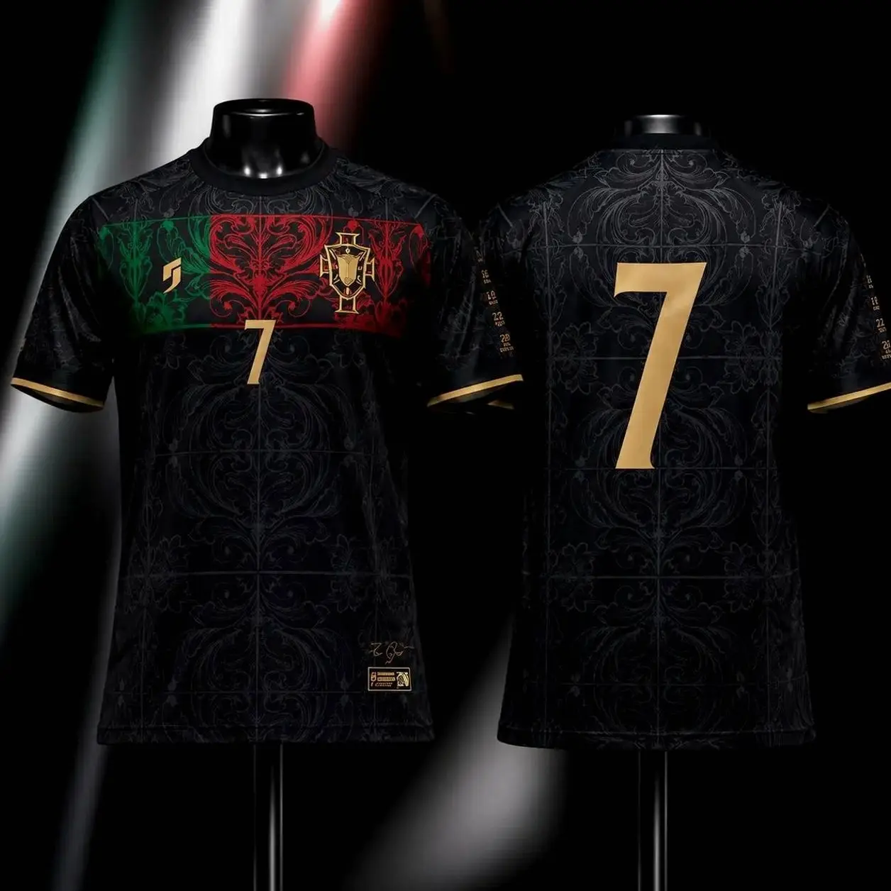 Luxury Black And Gold Soccer Jersey, Performance Athletic Football Shirt, Breathable Match Day Fan Apparel For Training
