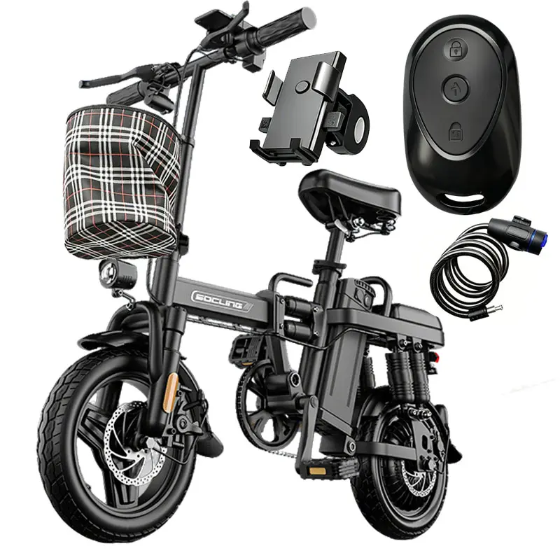 SOCLING Z1 Foldable Electric Bike - 1000W Peak Motor, 48-Mi Range Lightweight Adult Commuter E-Bike with Plaid Basket & Anti-Theft Remote Key