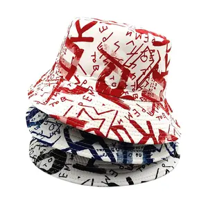 Graffiti Letter Fisherman Bucket Hat Y2K Streetwear Aesthetic Unisex Sun Hat Vintage Korean Style Fishing Cap Multiple Colors
