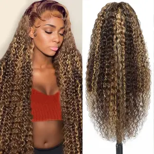 13x6 Highlight Deep Wave Lace Front Wigs Human Hair 180% Density Deep Curly Human Hair Wig Pre Plucked 4/27 Ombre HD Lace Frontal Wigs for Women