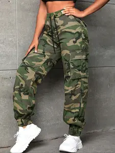 Women's Camo Print Cargo Pants, Army Camo Pants, Casual Streetwear Pants, Casual Street Fashion Trousers for Daily Wear, Ladies Bottoms for Spring & Fall