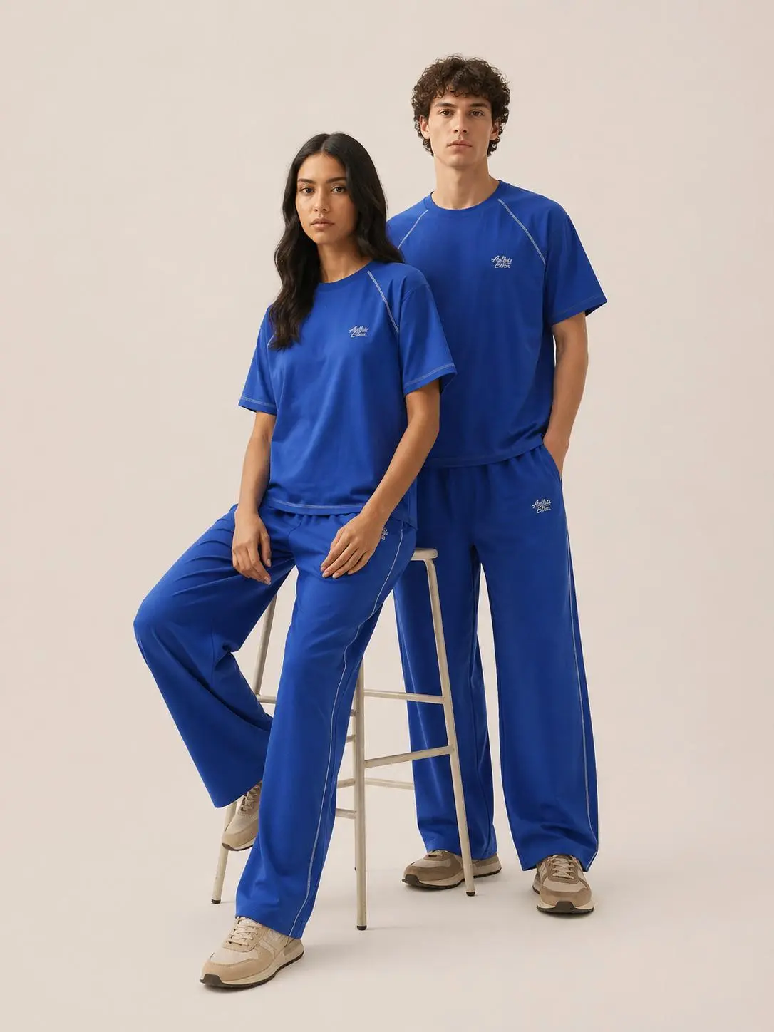 Aelfric Eden Men's 2-Piece Menswear Matching Sets - Polyester Cloud Fabric Plain Shortsleeve Raglan Tee, Mid-Rise Fitted Wide-Leg Drawstring Pants, Lightweight Breathable Casual Loungewear Outfits
