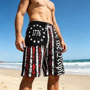 Lightweight Wrinkle Free Anti Sweat Patriotic Retro USA Star Stripe Board Shorts Soft Skin Friendly Non-Fade Full Graphic Print Relaxed Loose Fit Drawstring Waist Men Fishing Vacation Swim Shorts