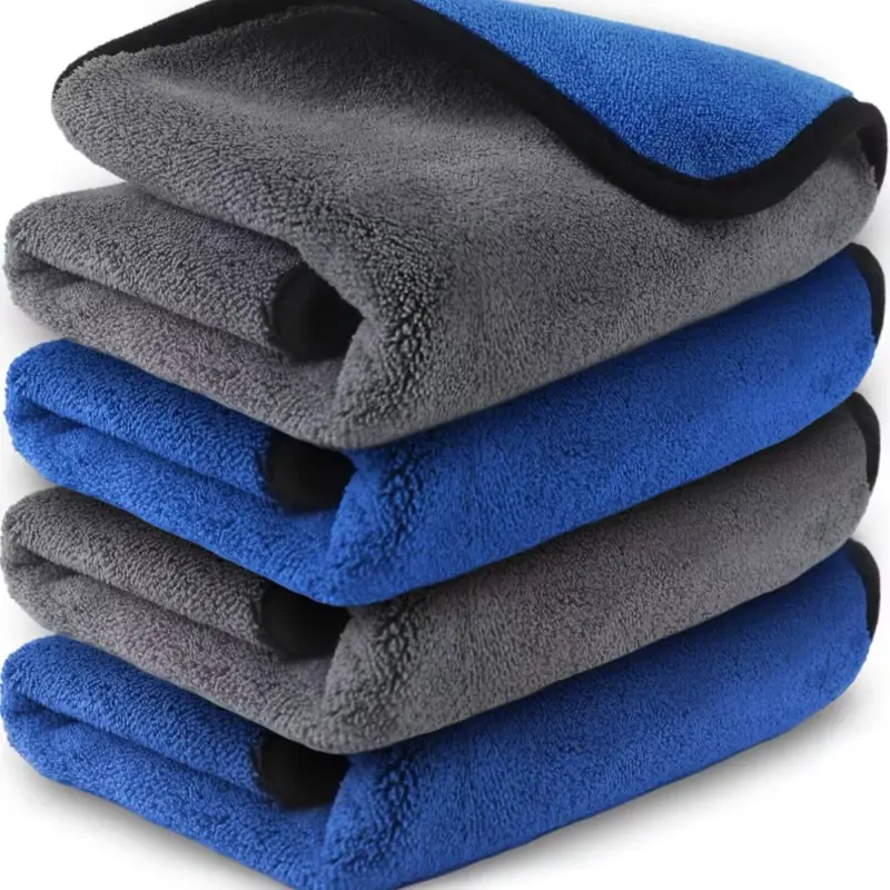 Premium Microfiber Towels - Super Absorbent, Double-Sided for Auto & Home Use - Pack of 3 - Blue & Gray Colored Cloths