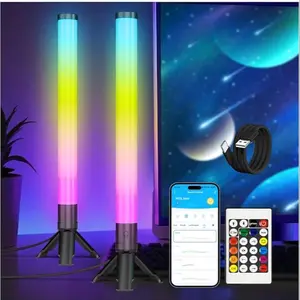 2 Pack 360° Smart RGB Light Bar, TV Backlighting with Music Sync, RGB LED Light Bars with Remote Control, Game Desk Lights, Ambient Lighting for PC, Modern Mood Lighting, Scene Atmosphere Lights, Room Decoration(White/Black)