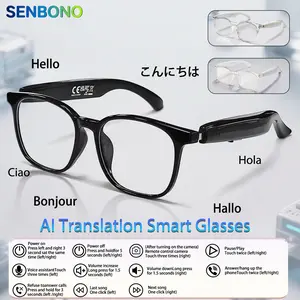 2026 multifunctional intelligent audio glasses, Smart translation glasses, metal connection, face-to-face language translation, wireless calling, listen to music, playback and photo control, ultra light design, voice conversation, ideal gift