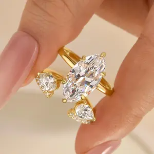 MAXINEJEWELRY 4.5ct Marquise Cut CZ Engagement Ring Set, 14K Gold-Plated Tarnish-Free Affordable Women's Bridal Wedding Ring Set, Ideal for Proposal, Daily Wear, Engagement Rings