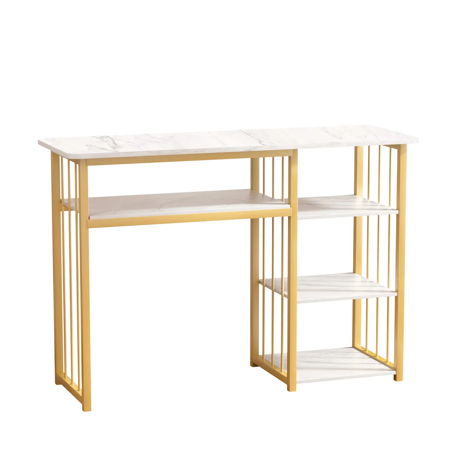 Explorinox Nail Table - Marbled Manicure Home Studio Set Up Desk with Open Storage Shelves for Nail Care Needs