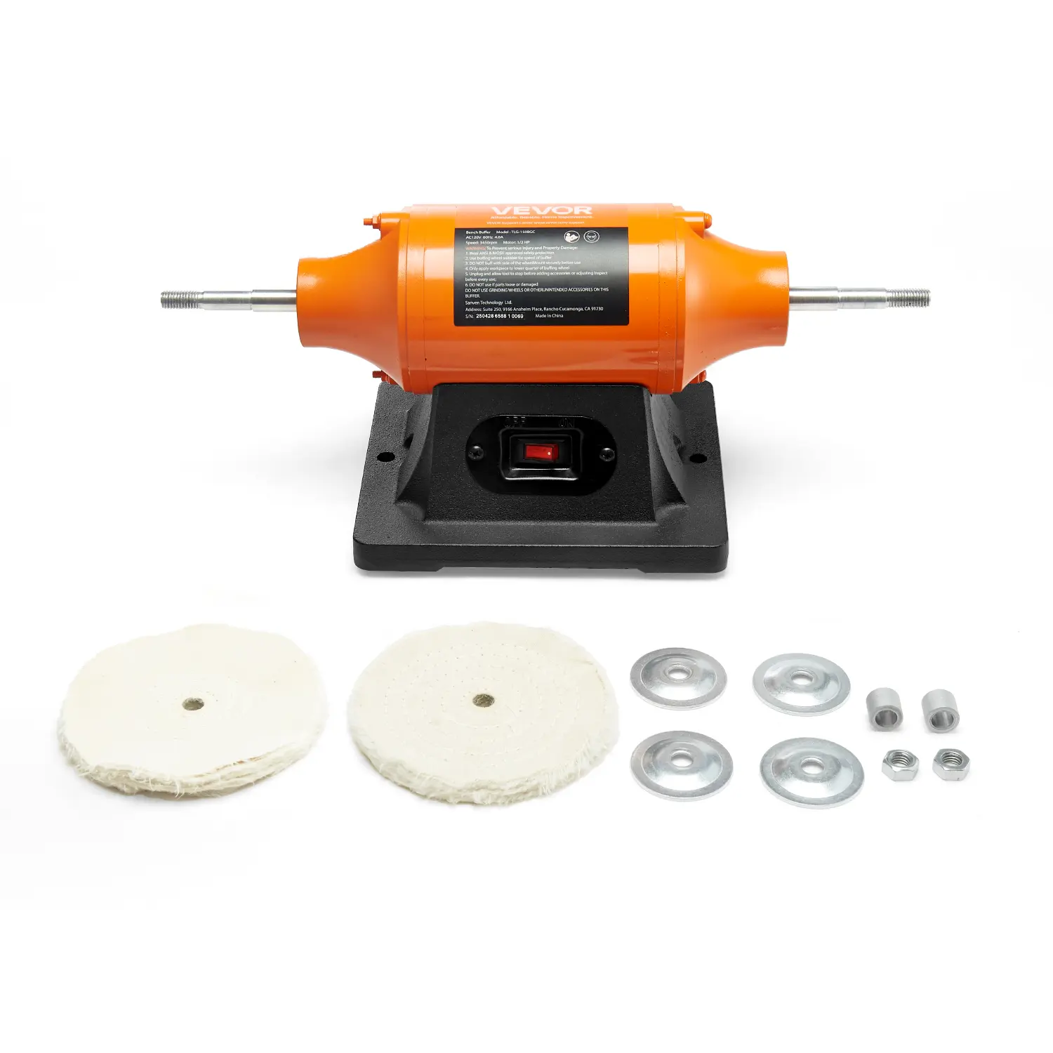 【Summerfinds】VEVOR Heavy Duty 1/2HP 6-in Bench Buffer Polisher, 3450 RPM Single Speed Benchtop Power Tool, 2 Cloth Wheels, Cast Iron Base, 17.45 lbs, 17.9x7.68x8.27 in, for Metal Polishing, Ideal for DIY Enthusiasts