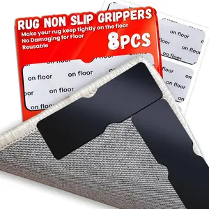 Rug Non Slip Grippers,  Rug Tape Pads for Hardwood Floors, Tiles, No  Stickers for  Floor, Double Adhesive Carpet Tape for Area Rugs Corners Flat (8)