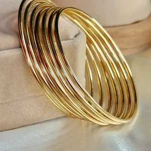 Women's 14k Gold-Plated Bangle Set (Size 7-9) - Elegant Casual Trendy Jewelry, Fashionable Bracelet, Daily Wear Jewelry Accessory