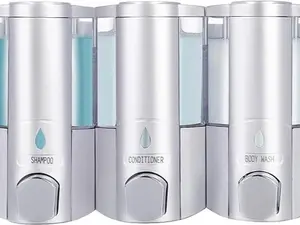 3 Chamber Shampoo Dispenser for Shower Wall Mounted  Drill Free Shower Soap Dispenser -  Bathroom Shower Pump Dispenser and Organizer - for Bathroom