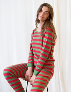Women's Cotton Red & Green Stripes Pajamas